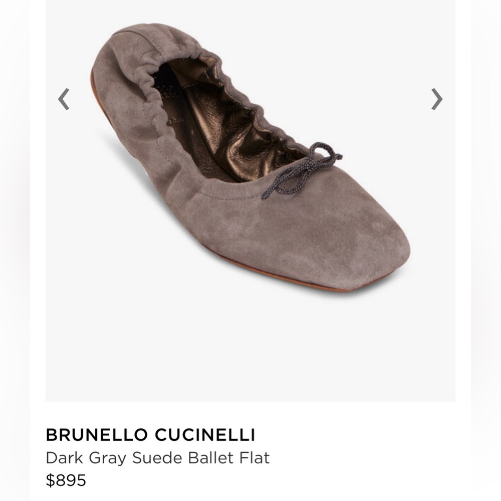 Brunello Cucinelli Square Toe Dark Grey Suede Ballet Flats 39 - Picture 3 of 11